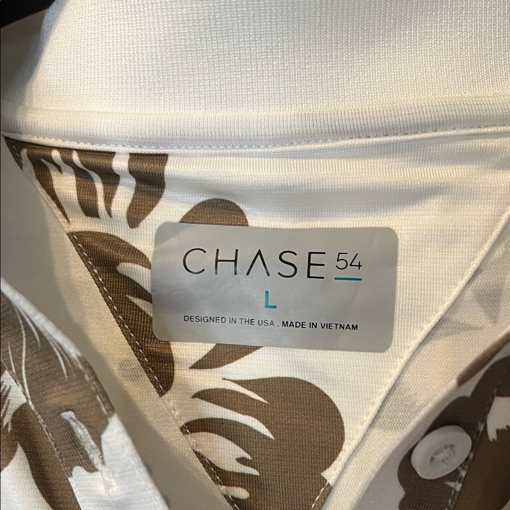 Chase 54 Women’s Hawaiian Print Golf Shirt White & Khaki Floral -Size Large - Picture 2 of 6